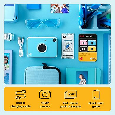 KODAK Printomatic+ Instant Camera Bundle with Black Case & 20-Pack Zink Photo Paper