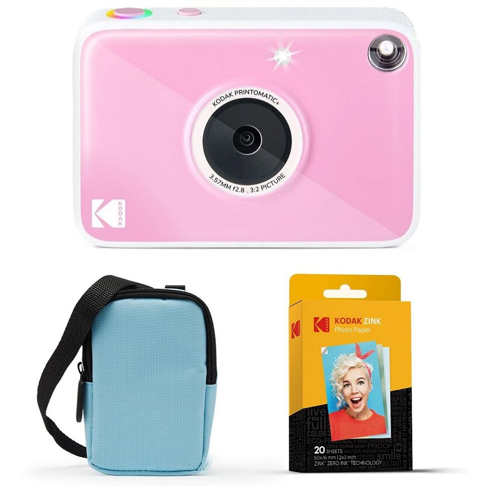 KODAK Printomatic+ Instant Camera Bundle with Blue Case & 20-Pack