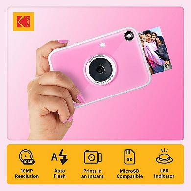 KODAK Printomatic+ Instant Camera Bundle with Pink Case & 20-Pack Zink Photo Paper