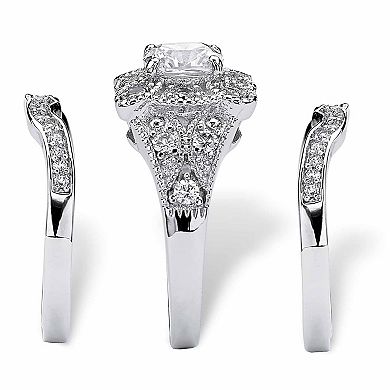 PalmBeach Jewelry 2.22 TCW CZ 3-Piece Bridal Set in Platinum-plated Sterling Silver