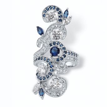 PalmBeach Jewelry 3.81 ct w. Simulated Blue Sapphire and Cubic Zirconia .925 Silver Vine Ring