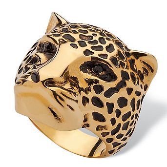 PalmBeach Jewelry Black Pave Crystal Leopard Fashion Ring Yellow Gold-Plated
