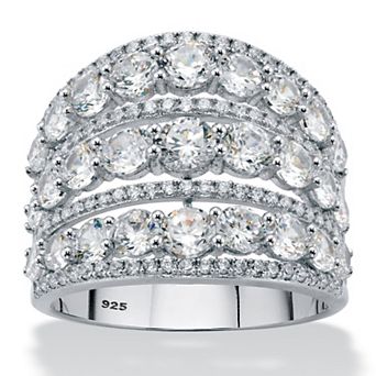 PalmBeach Jewelry 5.23 ct w. .925 Sterling Silver Round Cubic Zirconia Openwork Dome Cocktail Ring