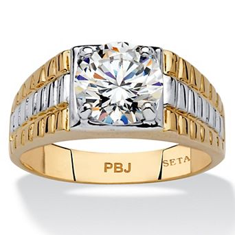 PalmBeach Jewelry Men's 2 Carat Round Cubic Zirconia Textured Ring Gold-Plated
