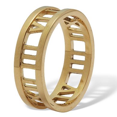 PalmBeach Jewelry Roman Numeral Gold Ion-Plated Stainless Steel Ring
