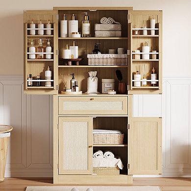 IDEALHOUSE 70" Rattan Pantry Cabinet