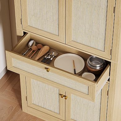 IDEALHOUSE 70" Rattan Pantry Cabinet