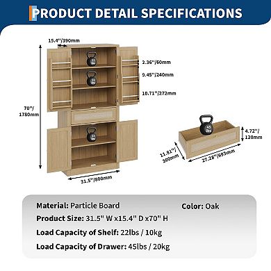 IDEALHOUSE 70" Rattan Pantry Cabinet