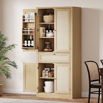 IDEALHOUSE 70" Rattan Pantry Cabinet