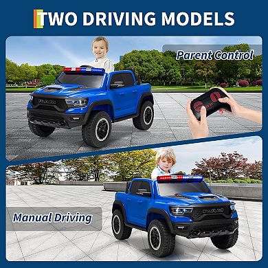 Electric Car for Kids, Licensed RAM 12V Kids Ride On Police Car with Remote Control