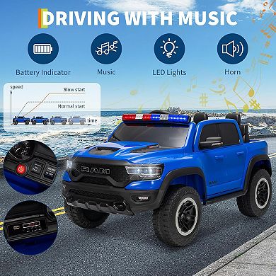 Electric Car for Kids, Licensed RAM 12V Kids Ride On Police Car with Remote Control