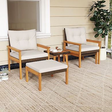 5-Piece White Rattan Furniture Set with Square Coffee Table