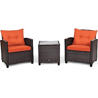3 pc Rattan Patio Furniture Set with Washable Cushions