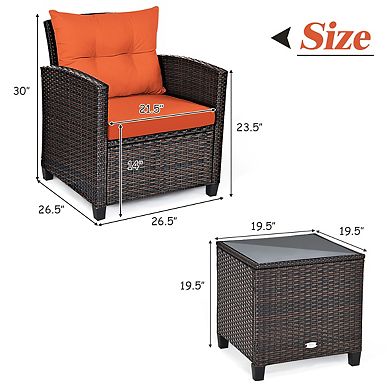 3 Piece Rattan Patio Furniture Set with Washable Cushions
