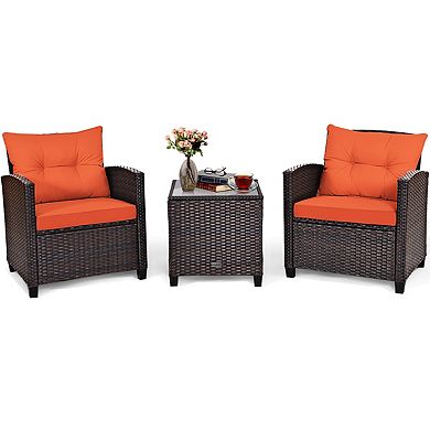3 Piece Rattan Patio Furniture Set with Washable Cushions