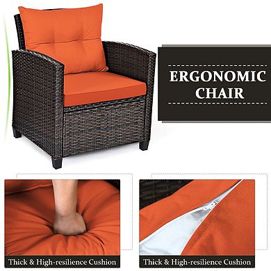 3 Piece Rattan Patio Furniture Set with Washable Cushions