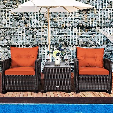 3 Piece Rattan Patio Furniture Set with Washable Cushions