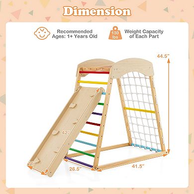 6-in-1 Wooden Indoor Playground with Slide, Climbing Ladder, Rock Wall, and Monkey Bars