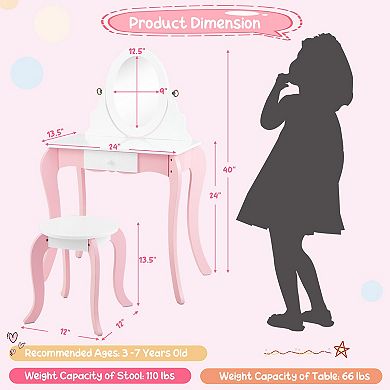 Kids Pretend Vanity Set with 360° Rotating Mirror and Accessories