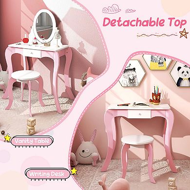 Kids Pretend Vanity Set with 360° Rotating Mirror and Accessories