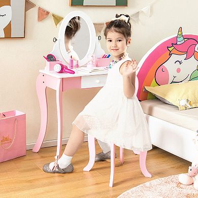 Kids Pretend Vanity Set with 360° Rotating Mirror and Accessories