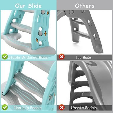 3-in-1 Folding Slide Playset with Basketball Hoop and Small Basketball-Blue