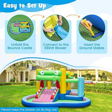 Inflatable Bounce House with Slide and Splash Pool with 680W Blower