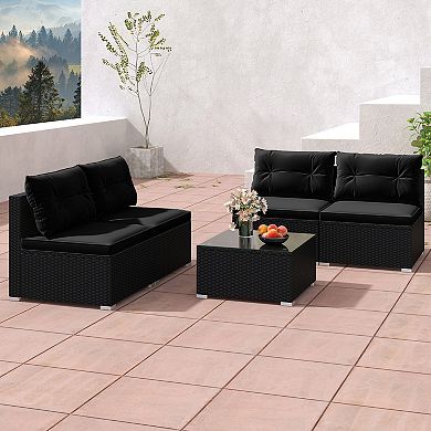 5 Piece Outdoor Patio Furniture Set with Cushions and Coffee Table