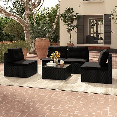 5 Piece Outdoor Patio Furniture Set with Cushions and Coffee Table