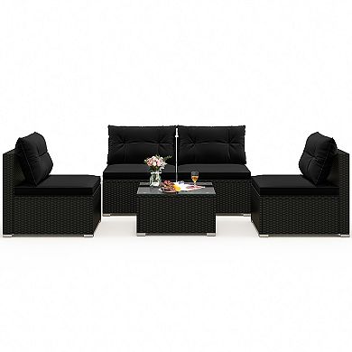 5 Piece Outdoor Patio Furniture Set with Cushions and Coffee Table