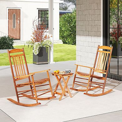 3 Piece Outdoor Poplar Wood Rocking Bistro Set with Table