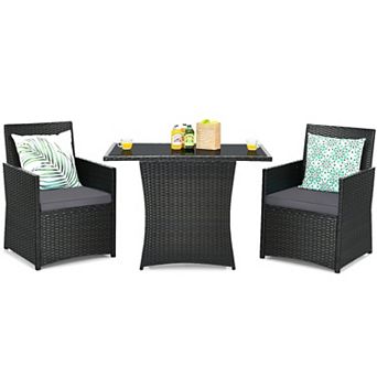 3 pc Patio Rattan Furniture Set with Cushions and Armrests