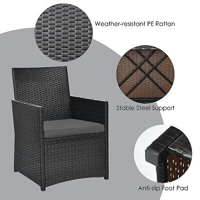3 Piece Patio Rattan Furniture Set with Cushions and Armrests