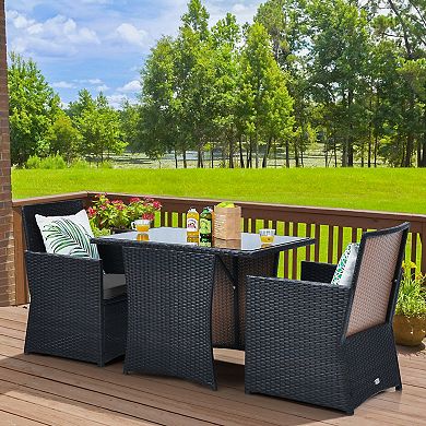 3 Piece Patio Rattan Furniture Set with Cushions and Armrests