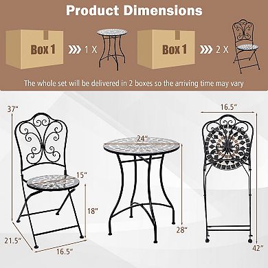 3-Piece Patio Bistro Set with Round Table and Folding Chairs