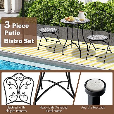 3-Piece Patio Bistro Set with Round Table and Folding Chairs