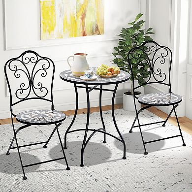 3-Piece Patio Bistro Set with Round Table and Folding Chairs