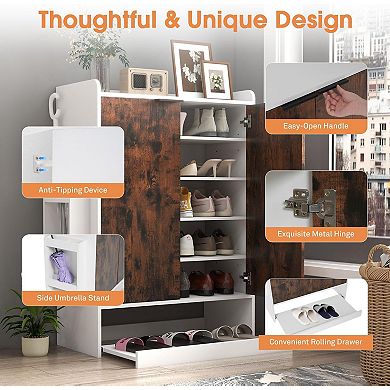 7-Tier Shoe Storage Cabinet with 4 Adjustable Shelves and Umbrella Stand