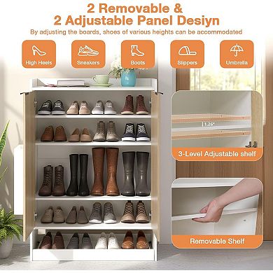7-Tier Shoe Storage Cabinet with 4 Adjustable Shelves and Umbrella Stand