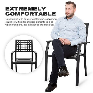 Outdoor 4-Piece Dining Chair Set, Stackable Design, Powder-coated Iron Frame, Black