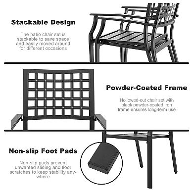 Outdoor 4-Piece Dining Chair Set, Stackable Design, Powder-coated Iron Frame, Black