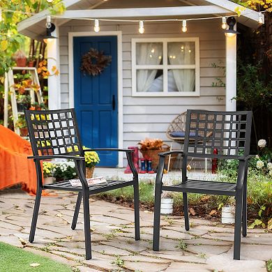 Outdoor 4-Piece Dining Chair Set, Stackable Design, Powder-coated Iron Frame, Black
