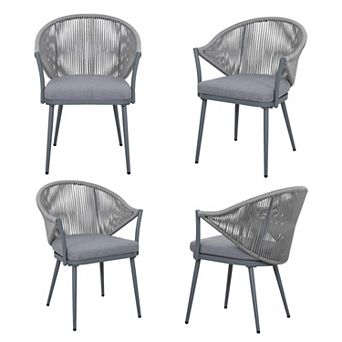Outdoor Aluminum Chair Set of 4 Woven Rope Conversation Chairs with Seat Cushions, Dark Gray