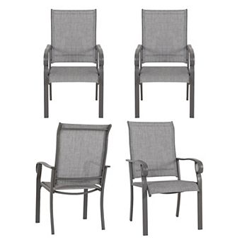 Outdoor 4 pc Patio Chair Set, Textilene Fabric, Powder-coated Iron Frame, Light Gray