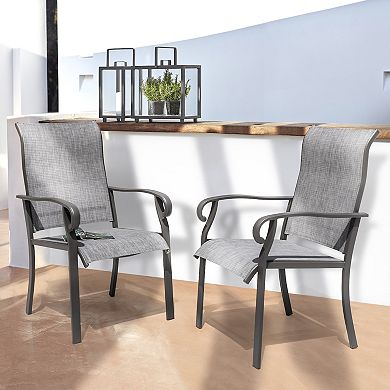 Outdoor 4-Piece Patio Dining Chair Set, Textilene Fabric, Powder-coated Iron Frame, Light Gray