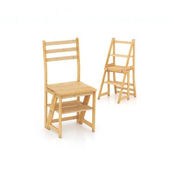 3 in 1 Multifunctional Ladder Chair Display Plant Stand for Library Kitchen or Office