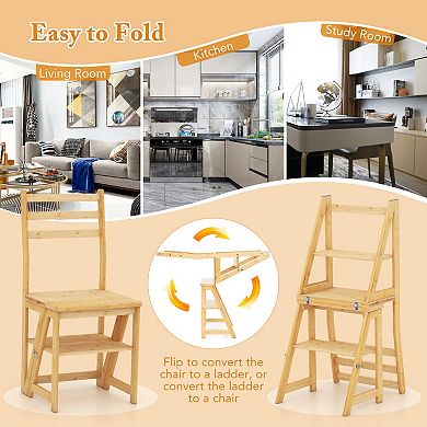 3 in 1 Multifunctional Ladder Chair Display Plant Stand for Library Kitchen or Office