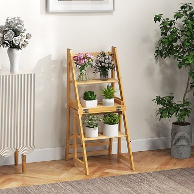 3 in 1 Multifunctional Ladder Chair Display Plant Stand for Library Kitchen or Office