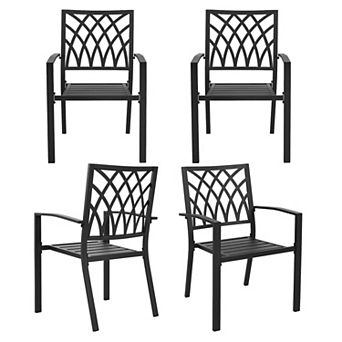 Outdoor 4 pc Patio Chair Set, Powder-coated Iron, Lattice Pattern, Black