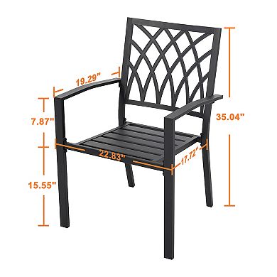 Outdoor 4-Piece Patio Chair Set, Powder-coated Finish and Iron Frame, Lattice Pattern, Black